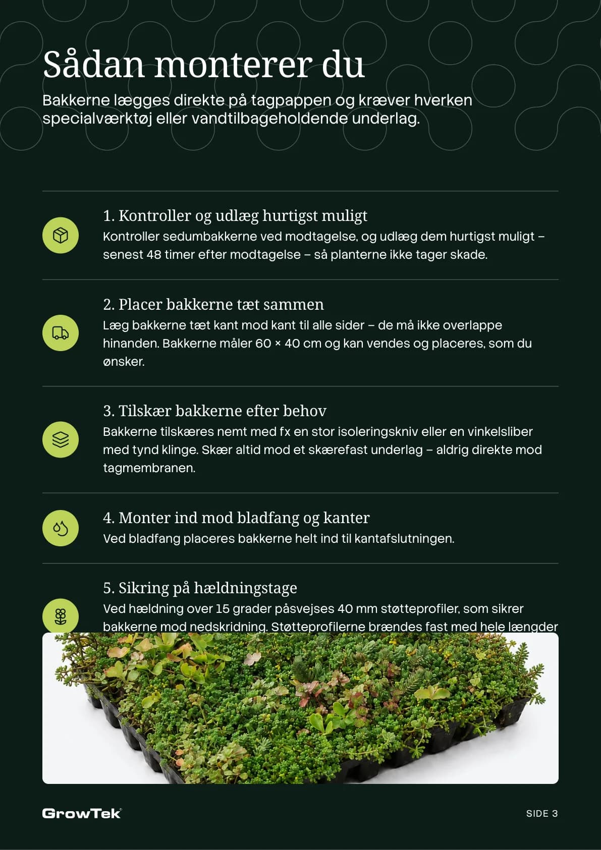 NordicTray installation guide, page 3: five numbered steps