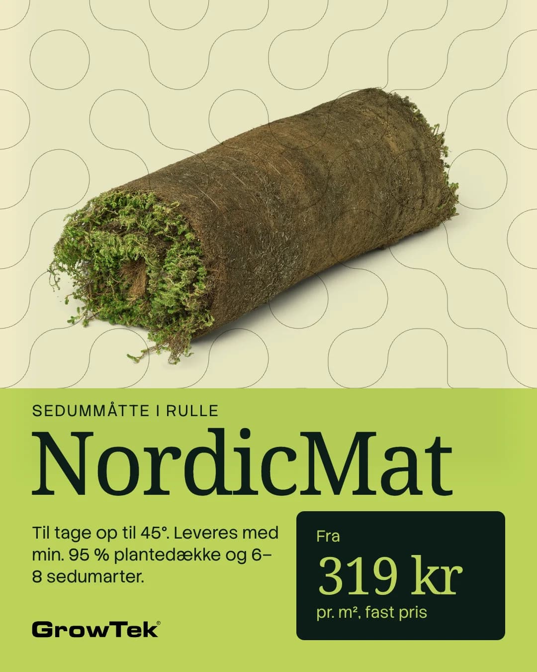 Product post for the NordicMat sedum mat, from 319 kr per square metre